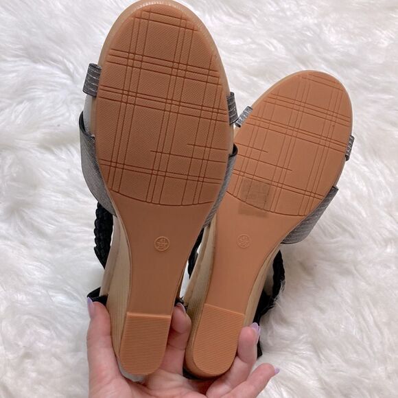 Intini Leather Silver Braided Ankle Strap Low Wedge Sandals - Picture 9 of 15